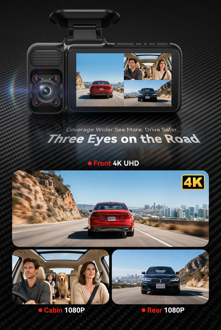 F17 REDTIGER 4K DASHCAM - 3 Channel + 64GB SD Card
