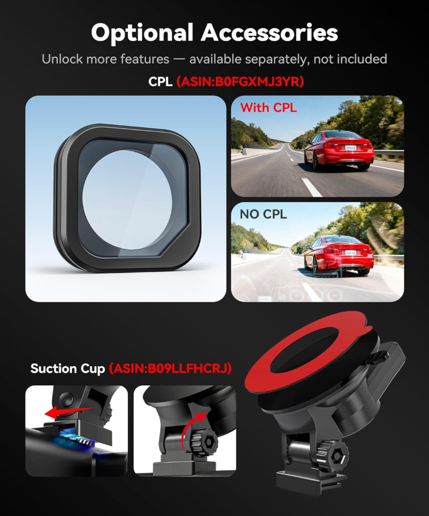 Optional F17 CPL filter and suction cup accessories
