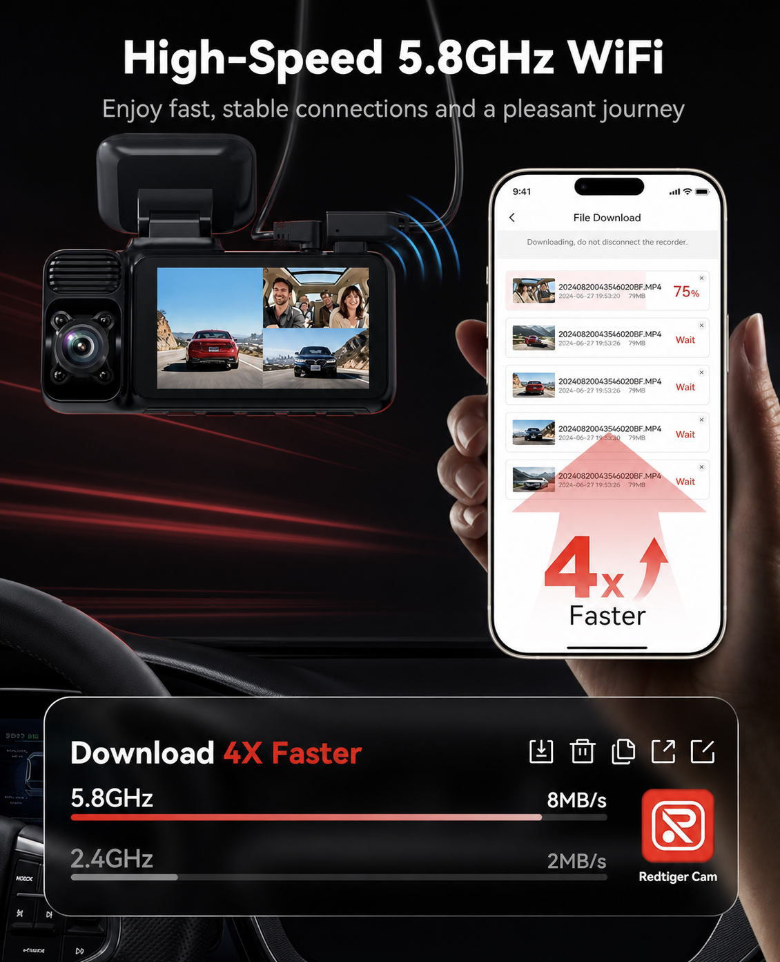 F17 5.8GHz Wi-Fi and fast footage transfer to a phone